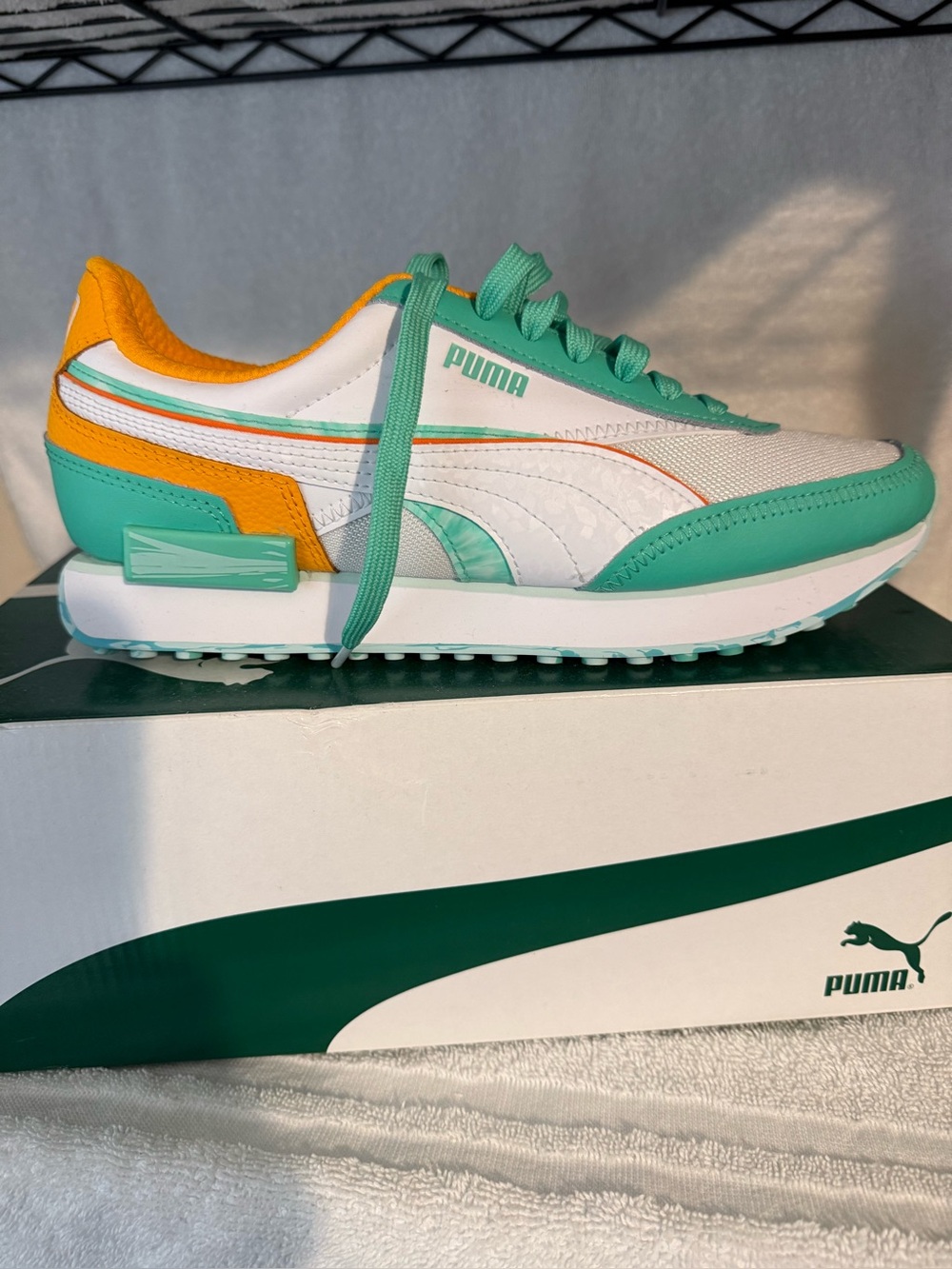 Puma Women's Mint Green, White & Orange Retro Trainer Sneakers